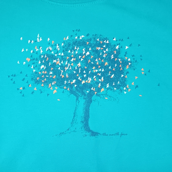 Women's Small The North Face Teal Short Sleeve Bird Tree Tee - Picture 4 of 11